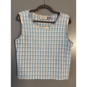 Lemon Grass Womens XL Blue White Textured Check Top Sleeveless Stretch Knit